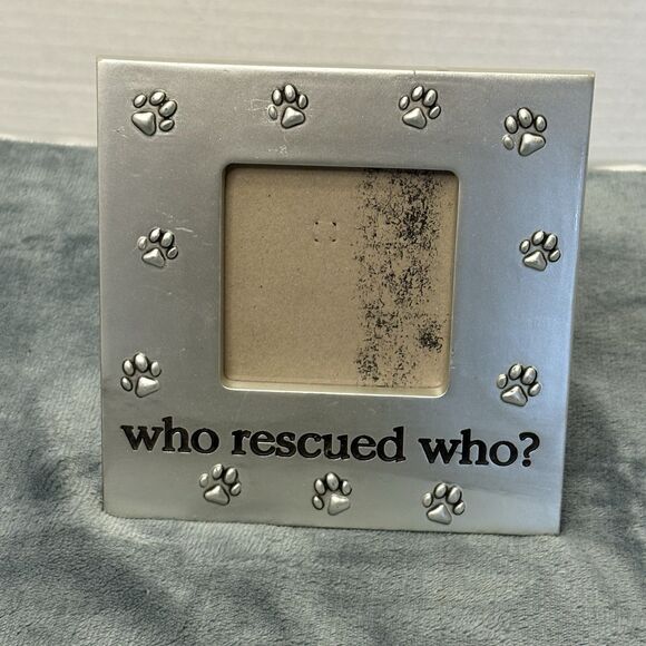 Unbranded Other - Silver Toned Pet Themed Picture Frame Who Rescued Who Paw Prints 4x4
